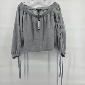 ROMO + JULIET‎ COUTURE Sweatshirt Top Medium New Grey LaceUp Sleeve Off Shoulder